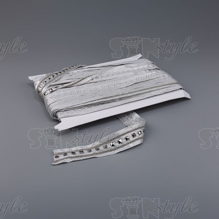 Тесьма отделочная с заклепками, ширина 25 мм, цвет серебряный, намотка 15 ярдов фото 3