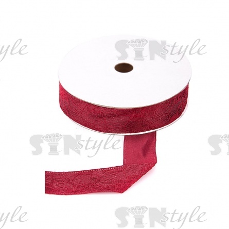 Декоративная лента двухслойная, цвет бордовый, ширина 25 мм, намотка 20 ярдов фото 1