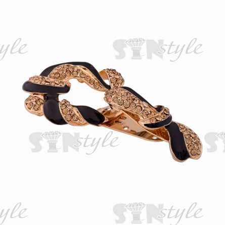 Застежка шубная металлическая со стразами, цвет черный с золотом, размер 40*85мм фото 3
