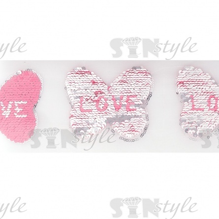 Аппликация на сетке из пайеток "Бабочка", размер 85 х 80 мм,цвет розовый+серебряный, рулон 82 шт. фото 2