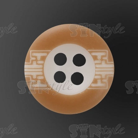 Пуговица пластиковая на четыре прокола, размер 24L, цвет белый с бежевым фото 2