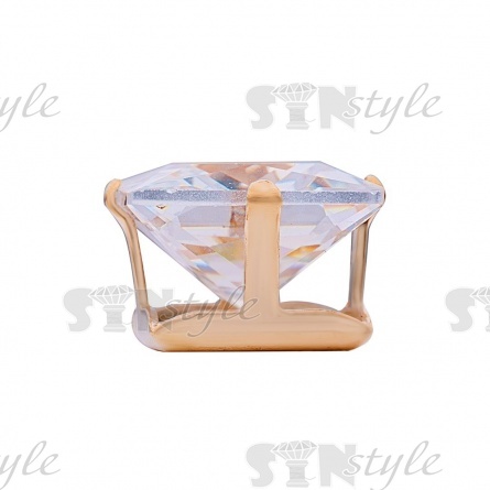 Стразы пришивные стеклянные в цапах, форма квадрат, цвет золото+белый прозрачный, размер 10*10 мм фото 2