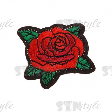 Термоаппликация "Цветок", размер 40х38 мм, цвет красный+зеленый/основа черная фото 1