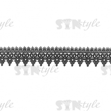 Кружево ажурное, нежное переплетение причудливых узоров с фестонами по краям, ширина 55 мм, цвет черный, намотка 15 ярдов фото 1