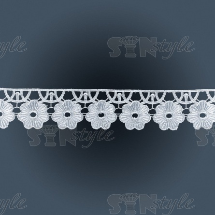 Кружево ажурное с цветочным узором, ширина 65 мм, цвет белый, намотка 15 ярдов фото 2