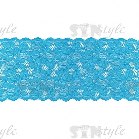 Кружево эластичное, ширина 140 мм, цвет бирюзовый, намотка 15 ярдов фото 2