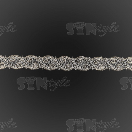 Кружево вязаное ажурное, цвет белый с золотом, намотка 15 ярдов, ширина 30 мм фото 1