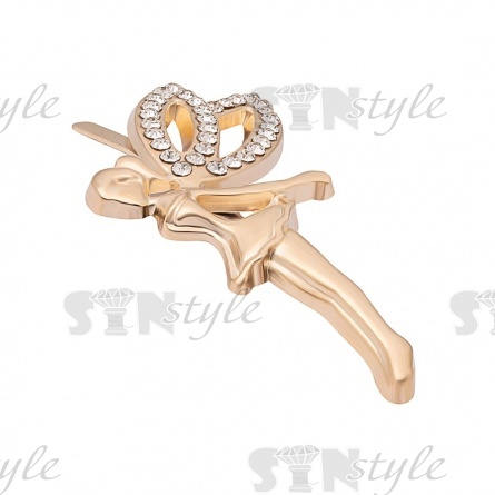 Брошь металлическая со стразами, крепление усики, цвет золото+белые стразы, размер 35х50 мм фото 2