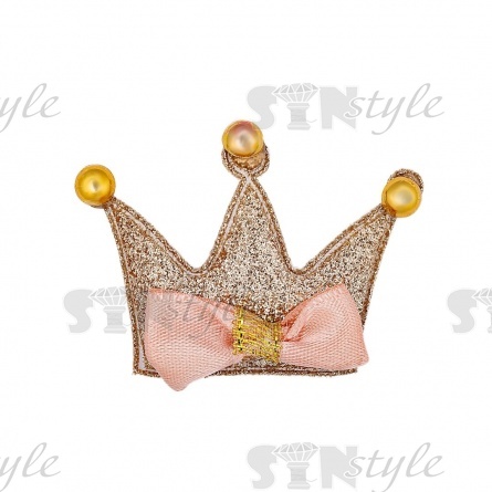 Аппликация 3D "Корона", цвет золото+розовый, размер 50х35 мм фото 1