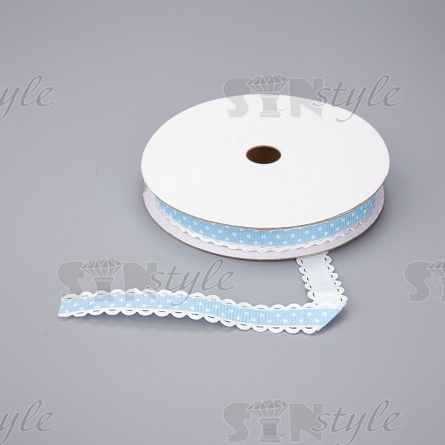 Декоративная репсовая лента с ажурным краем, цвет голубой, ширина 15 мм, намотка 20 ярдов фото 1