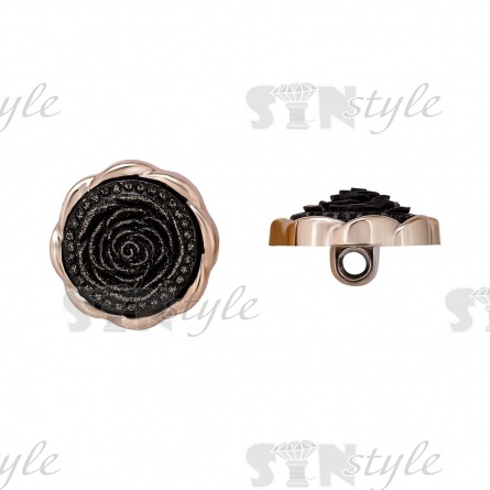 Пуговица пластиковая на ножке, размер 40L, форма цветка, основа золотая, шляпка черная фото 1