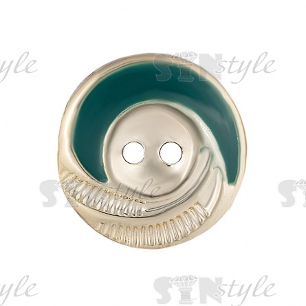 Пуговица пластиковая на два прокола, золотая с зеленым, 28L фото 2