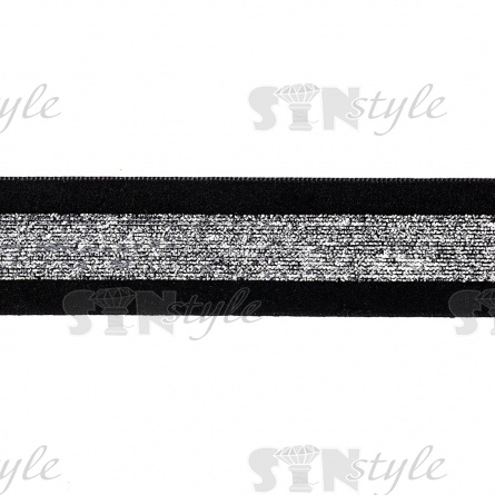 Лента бархатная с люрексом, ширина 25 мм, цвет черный+серебряный, намотка 25 ярдов фото 1