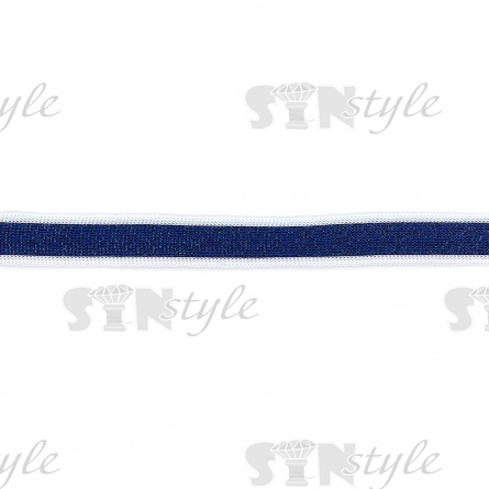 Тесьма трикотажная (лампасная), ширина 20 мм, цвет белый/синий с люрексом, намотка 55 ярдов фото 2