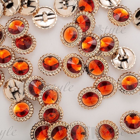 Пуговица пластиковая на ножке круглая, размер 34L, цвет золотой+оранжевый фото 3