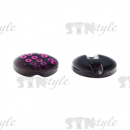 Пуговица пластиковая на полуножке, размер 34L, черная основа с фиолетовыми пайетками фото 2