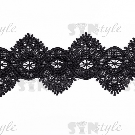 Кружево ажурное двустороннее, интересная зигзагообразная гирлянда с резными краями, ширина 60 мм, цвет черный, намотка 15 ярдов фото 2