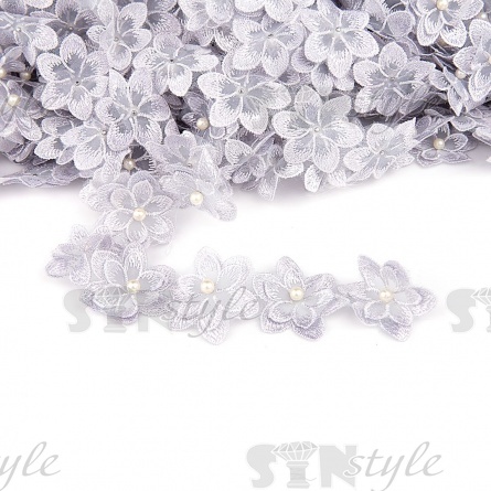 Цветочки из капроновой ленты, размер 45 мм, намотка 20 ярдов.цвет серый (№32)  фото 1