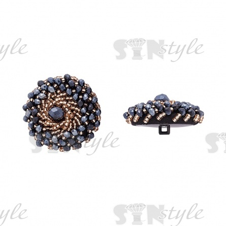 Пуговица пластиковая на ножке, круглая, расшита бисером синего и золотого цвета, 60L фото 1