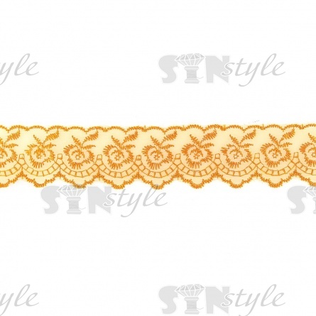 Кружево декоративное, нежная вышивка на тонкой капроновой основе, ширина 40 мм, цвет желтый (157), намотка 10 Y фото 2