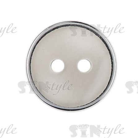 Пуговица пластиковая на два прокола, белая перламутровая с ободком цвет никель, 24L  фото 4