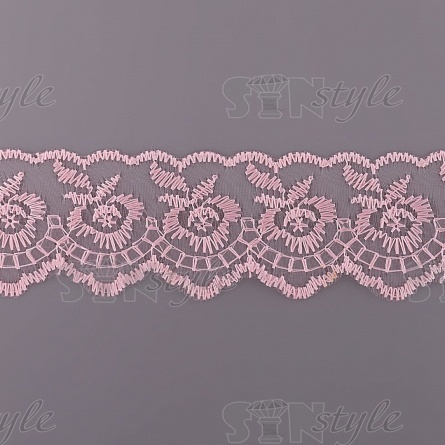 Кружево декоративное, нежная вышивка на тонкой капроновой основе, ширина 40 мм, цвет розовый (66), намотка 10 ярдов фото 1