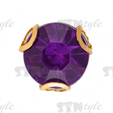 Стразы пришивные акриловые в цапах, форма круг, цвет золото+фиолетовый, диаметр 7 мм, 720 шт/уп. фото 1