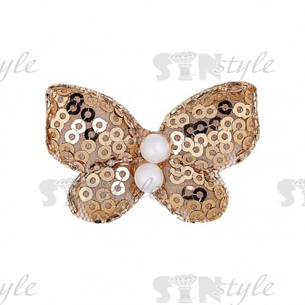 Аппликация 3D "Бабочка", цвет золотой + белые бусины, размер 40х30 мм фото 1