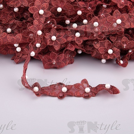Цветочки из капроновой ленты, размер 30 мм, намотка 20 ярдов, цвет бордовый фото 1