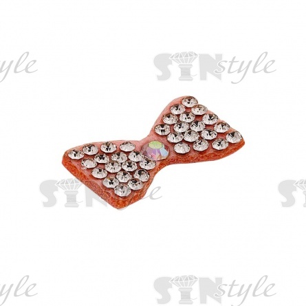 Аппликация "Бантик" из страз, на фетровой основе, размер 20 мм х10 мм, цвет розовый + белые и радужные стразы фото 2