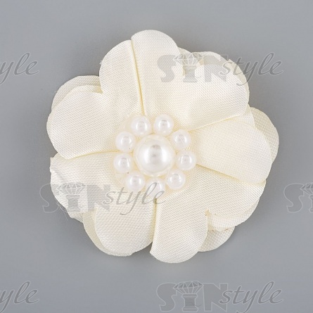 Цветочки декоративные с бусинами, цвет шампань, диаметр 45 мм,  фото 1