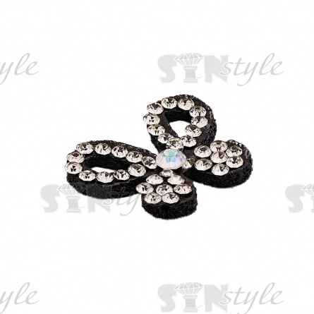 Аппликация "Бабочка" из страз, на фетровой основе, размер 20 мм х 16 мм, цвет черный + белые и радужные стразы фото 2