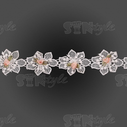 Цветочки из капроновой ленты, ширина 50 мм, намотка 15 ярдов, цвет белый фото 3