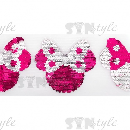 Аппликация на сетке из пайеток "Звезда", размер 115 х 110 мм, цвет розовый+серебряный, рулон 82 шт. фото 2