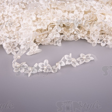 Цветочки из капроновой ленты, размер 30 мм, намотка 20 ярдов, цвет шампань (№21)  фото 1