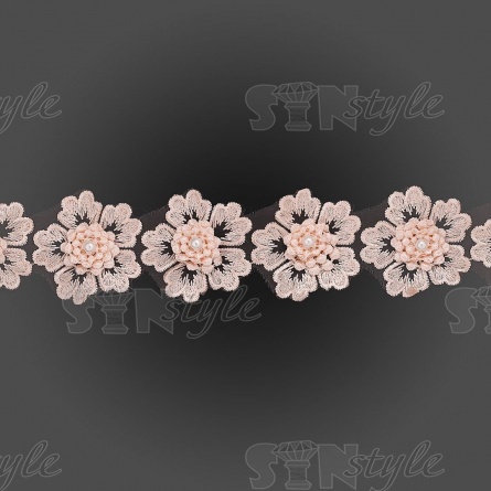 Цветочки из капроновой ленты, размер 55 мм, цвет персиковый, намотка 20 ярдов, 17 шт/ярд фото 2