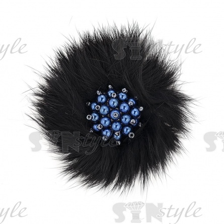 Аппликация с элементами из бисера, цвет черный+синие бусины, диаметр 70 мм фото 1