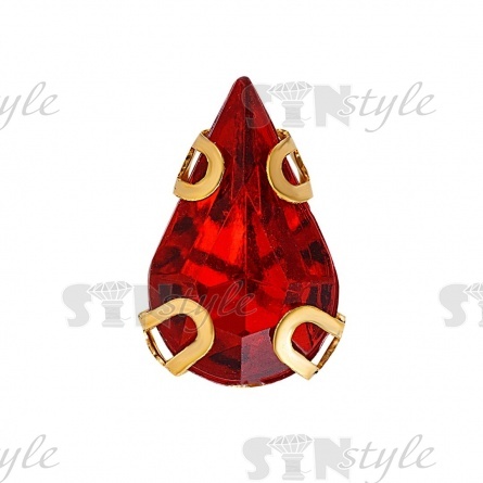 Стразы пришивные акриловые в цапах, форма капля, цвет золото+красный, размер 6х10мм, 200 шт/уп фото 1