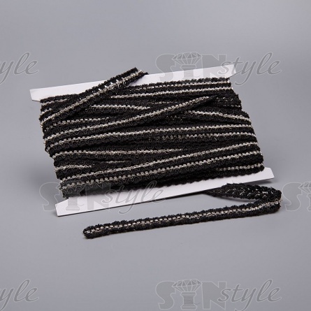 Тесьма отделочная со стразами, ширина 12 мм, цвет черный, стразы белые, намотка 15 ярдов фото 3