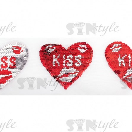 Аппликация на сетке из пайеток "Сердце", цвет красный+серебряный, размер 95 х 85 мм фото 1