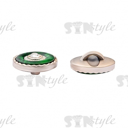 Пуговица пластиковая на ножке, круглая, цвет золотой+зеленый+белая страза, размер 28L фото 2