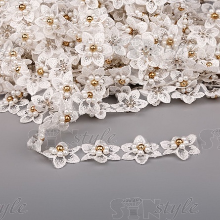 Кружево "Цветочки" на капроновой ленте, ширина 30 мм, цвет белый, намотка 20 ярдов фото 1