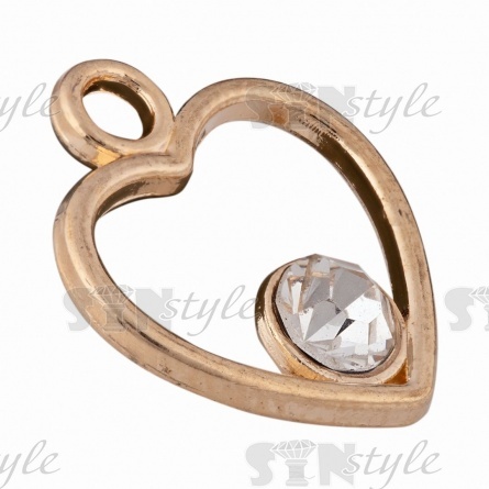 Подвеска металлическая "Сердечко", цвет серебро+белый страз, размер 15 мм х 17 мм фото 4