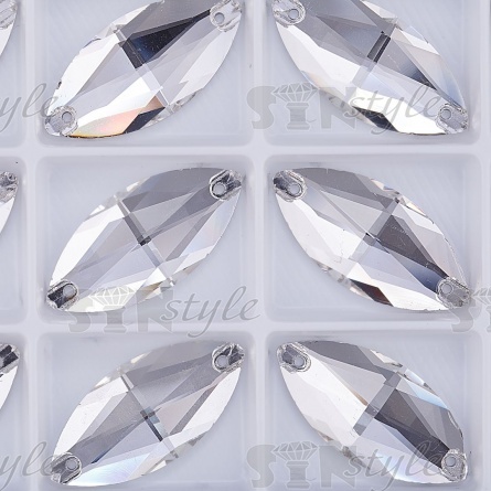 Стразы пришивные стеклянные "лодочка", цвет белый прозрачный, размер 17*32 мм фото 2