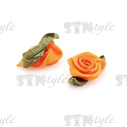 Цветочек из атласной ленты, оранжевый, размер 15 мм фото 2