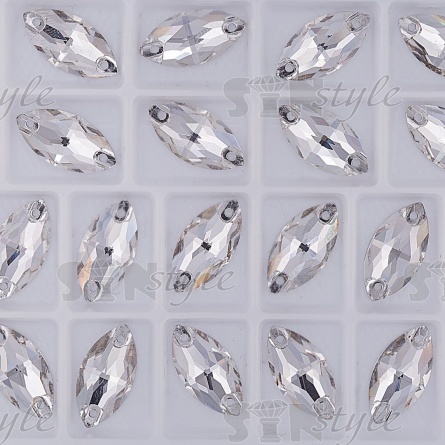 Стразы пришивные стеклянные, форма лодочка, цвет белый прозрачный, размер 10*19  мм  фото 2