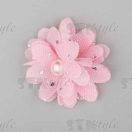 Цветочки декоративные с бусинами, цвет розовый, диаметр 40 мм,  фото 1