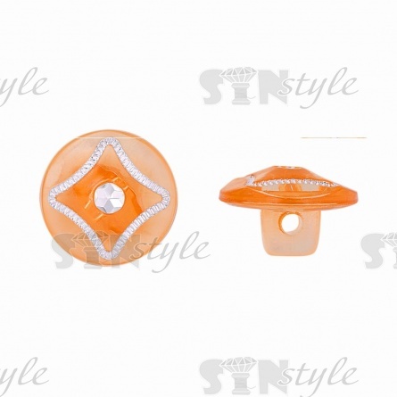 Пуговица пластиковая на ножке, круглая, оранжевая прозрачная с белой стразой в центре, 20L фото 1