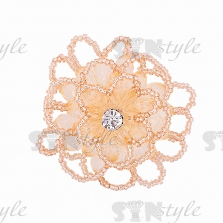 Аппликация с элементами из бисера, цвет шампань, диаметр 55 мм фото 1