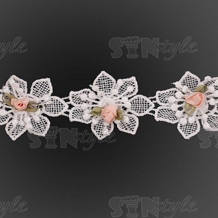 Цветочки из капроновой ленты, ширина 50 мм, намотка 15 ярдов, цвет белый фото 2